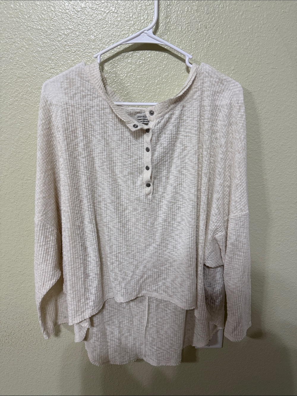 Urban Outfitters Cream Waffle-Knit Henley Long Sleeve Top